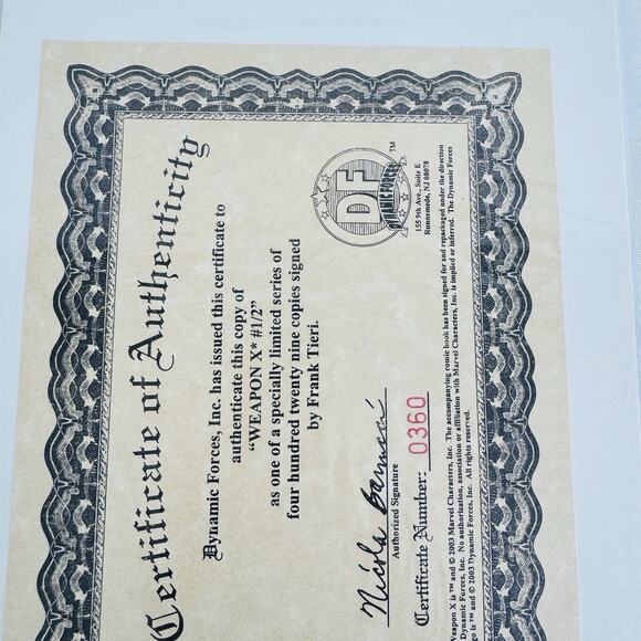 Weapon X Wizard 1/2 issue Dynamic Forces Signed Frank Tieri & Numbered COA 2002 - Picture 8 of 9